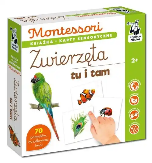 Bezpieczne zakupy Montessori Zwierzęta tu i tam Karty sensoryczne z książeczką Kapitan Nauka