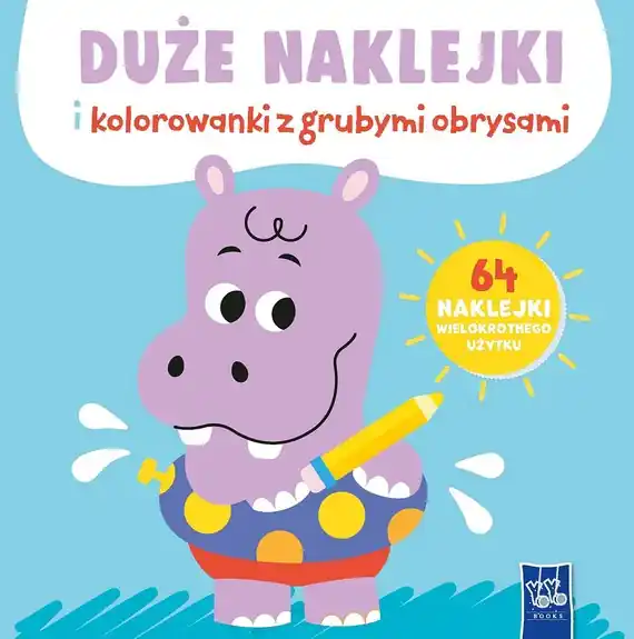 Okazja Duże naklejki i kolorowanki z grubymi obrysami. Hipopotam